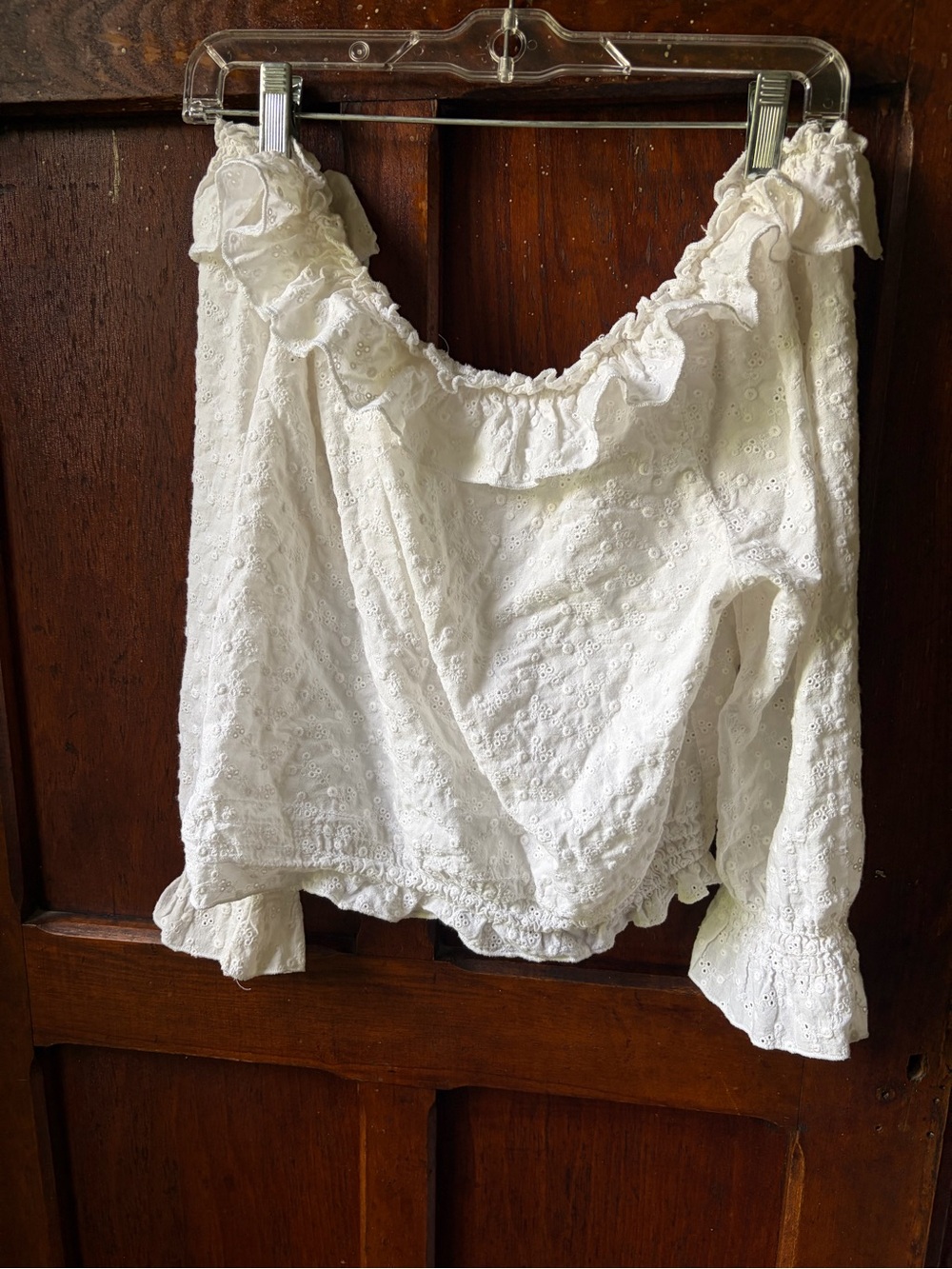 Vintage White Eyelet Ruffle Off-Shoulder Blouse